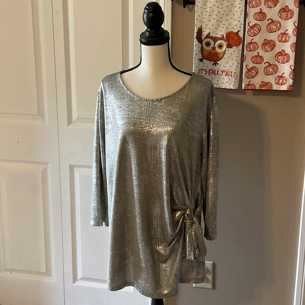 Lane Bryant Shimmering Silver Blouse with Side Tie